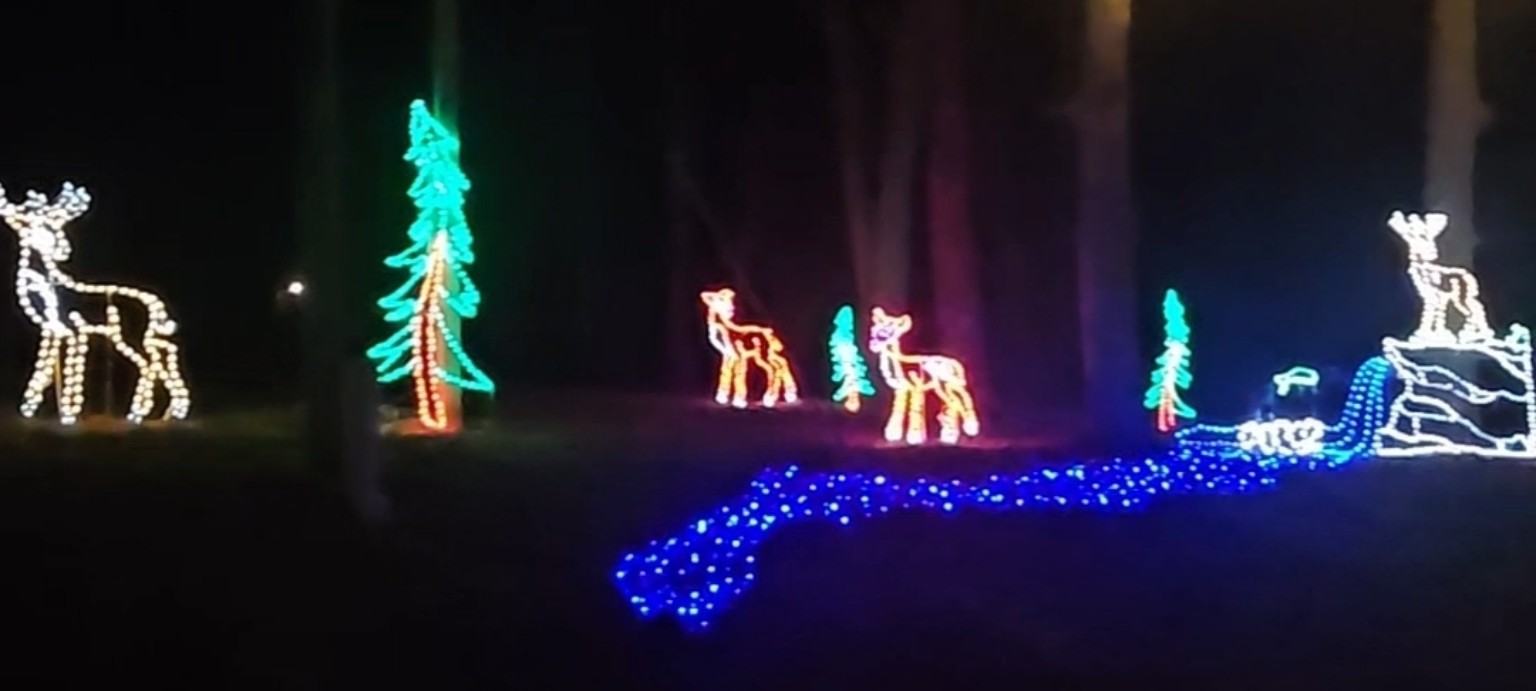 Lighted deer and blue stream display