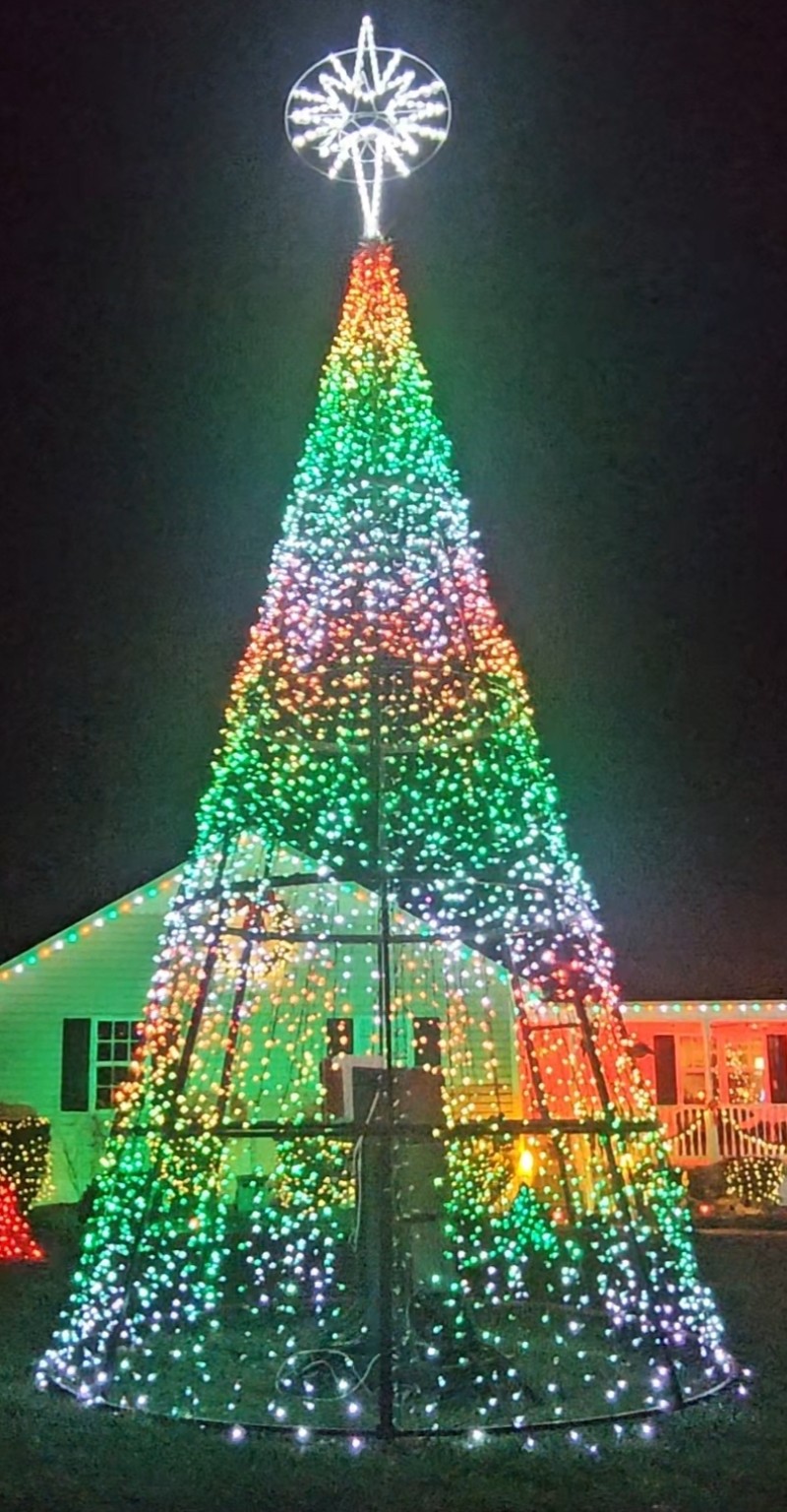 Large multicolor Christmas light tree